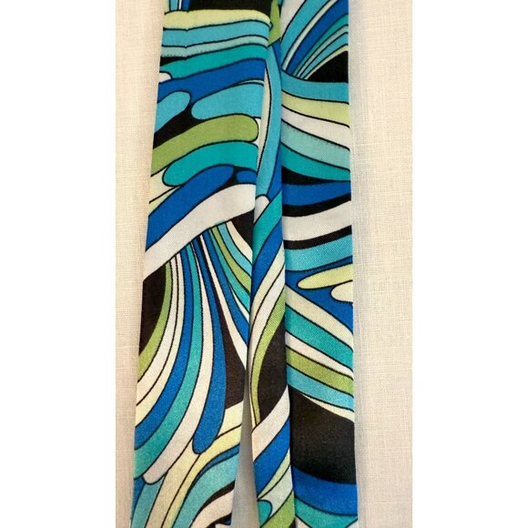 Slim Scarf 34 in Abstract Swirl Print Hair Accessory Blue Green Black White No27 - Picture 4 of 7